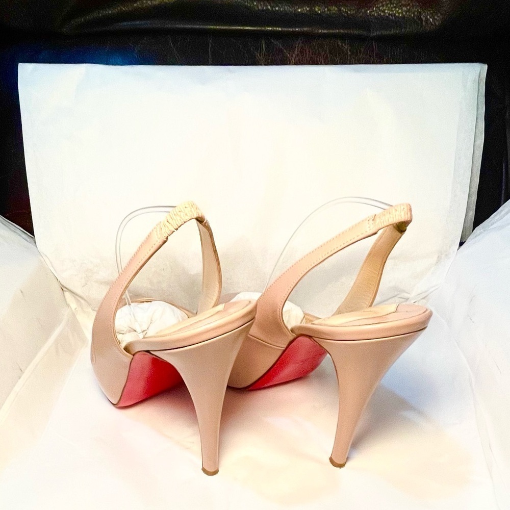 Christian Louboutin NoPrive 120 nude patent kid leather Peep slingback pump 39.5 - Picture 6 of 11